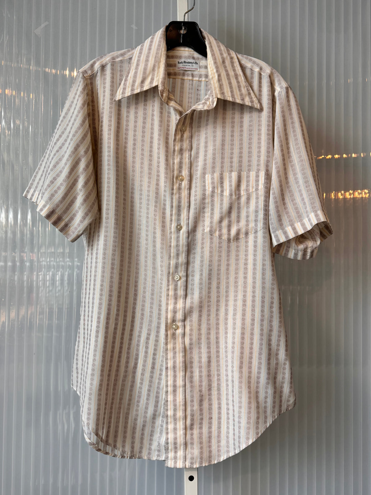 1970s Taupe & Yellow Striped Button-Up Shirt
