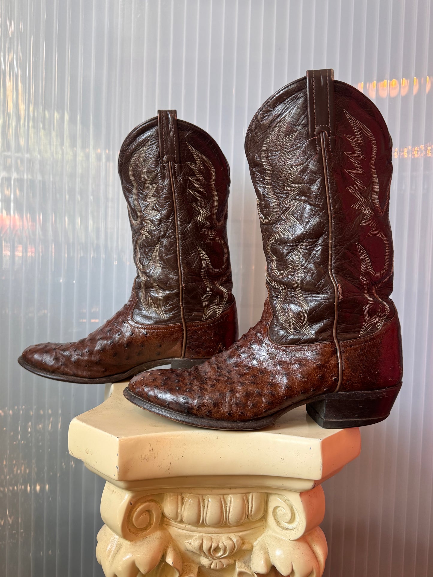 Tony Lama Brown Ostrich Leather Western Boots