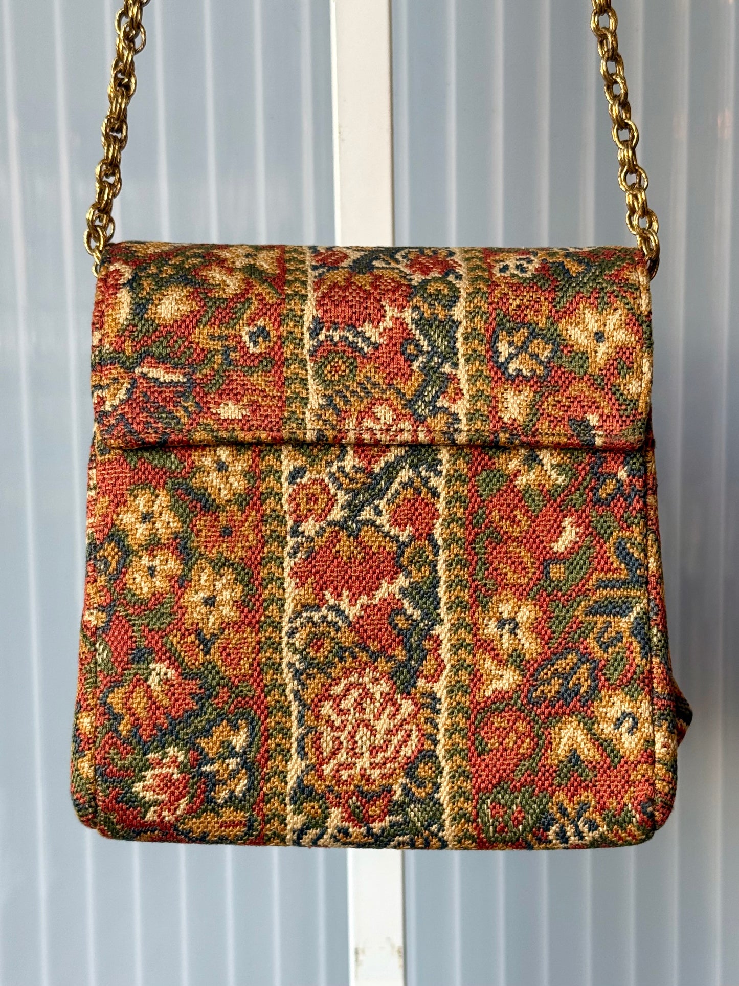 Tapestry Handbag w/ Gold & Stone Embellishment