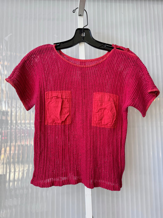 1970s Crochet Magenta Top with Front Pockets