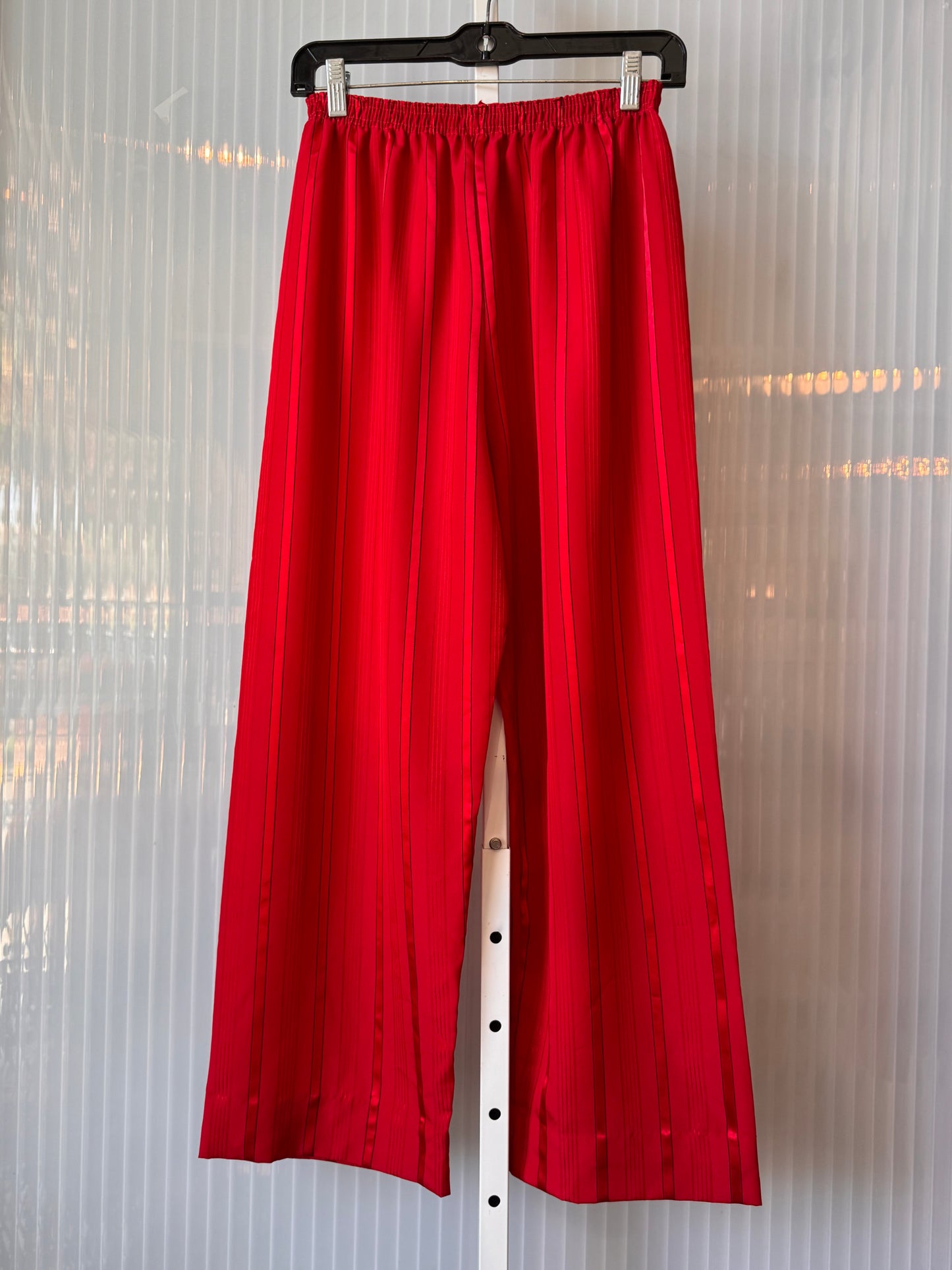 1980s Red Striped Satin Pajama Shirt and Pants Set