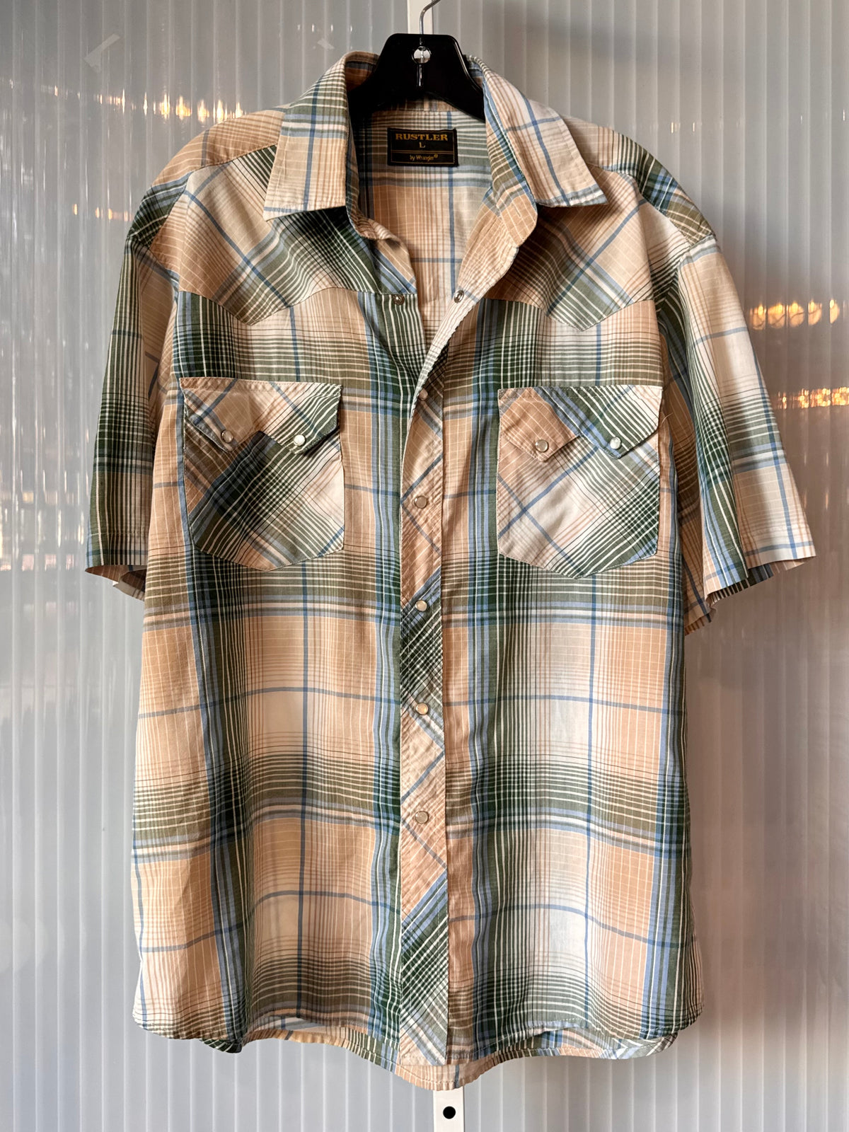 1990s / Y2K Blue & Tan Plain Western Pearl-Snap Shirt