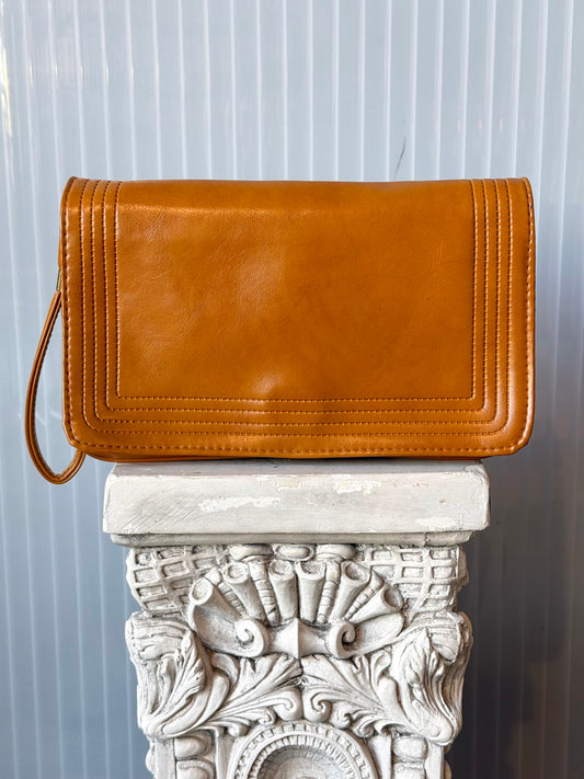 Camel Tan Pleather Wristlet Clutch