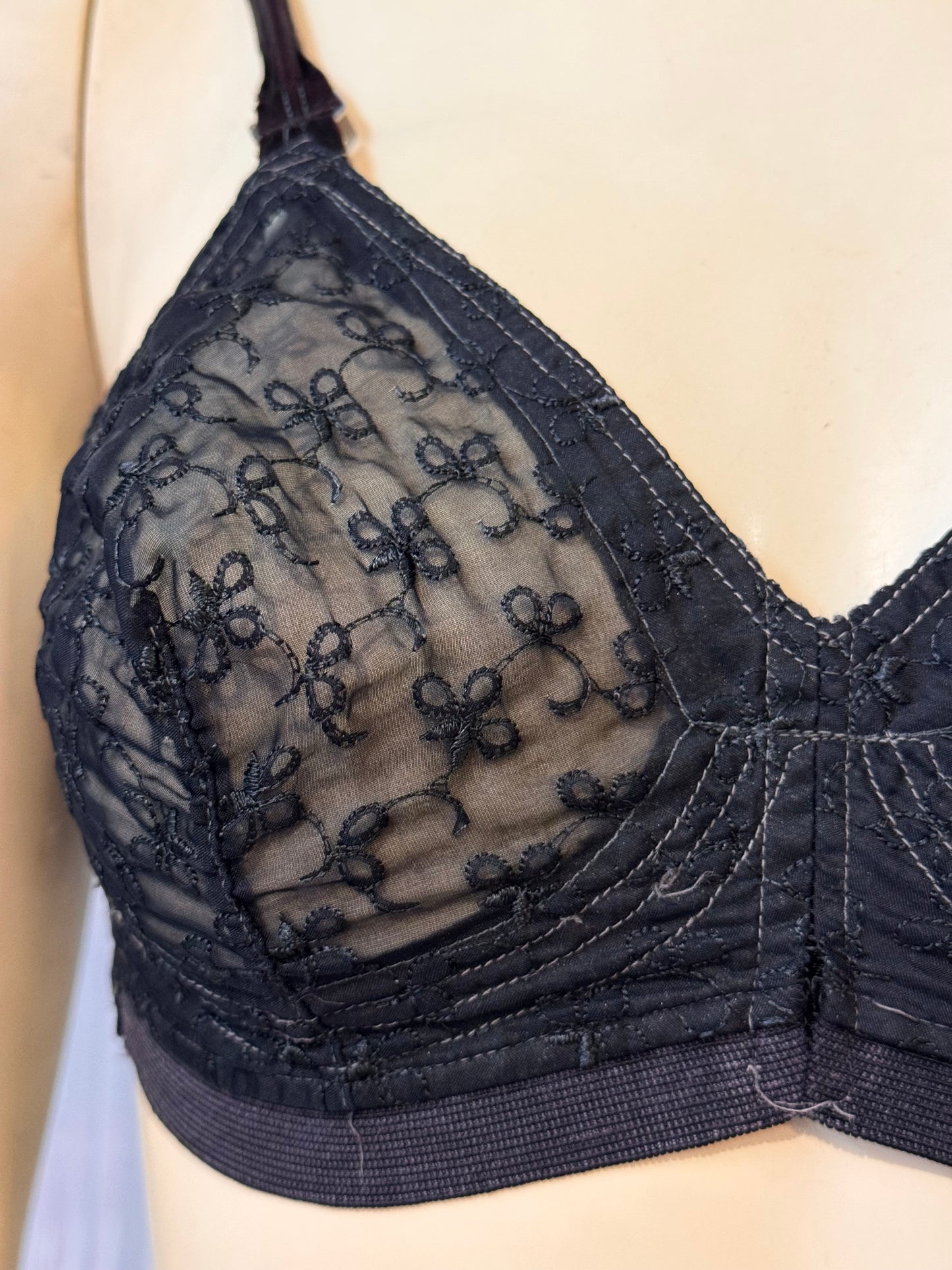 1950s Sheer Black Bias Cup Bra