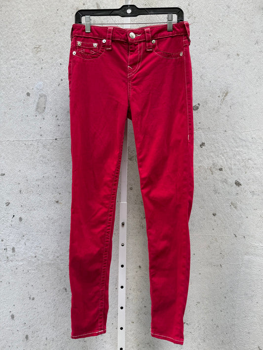 Y2K Cherry Red Skinny Jeans w/ White Stitching