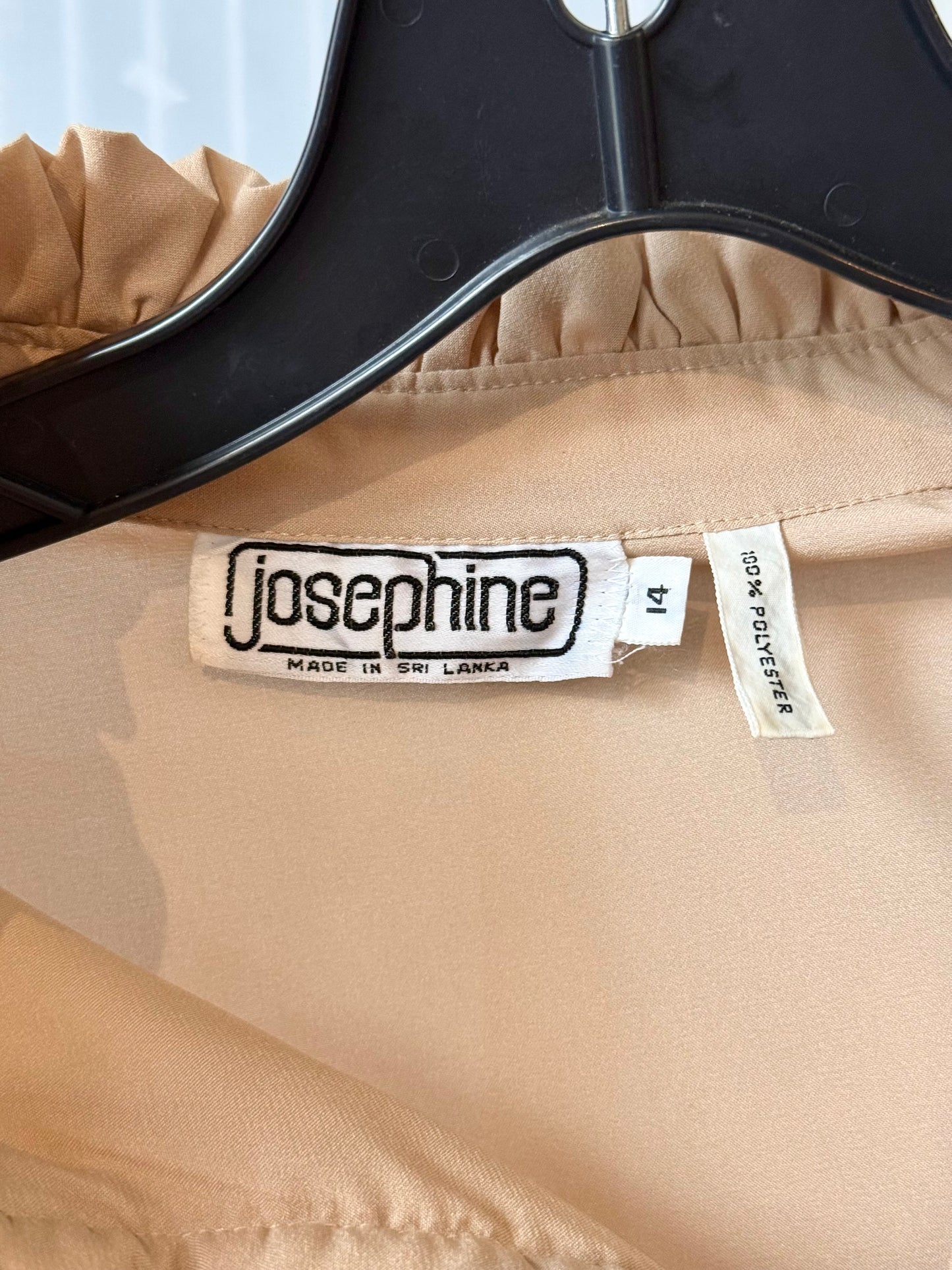 1980s Taupe Frilly Button-Up Blouse