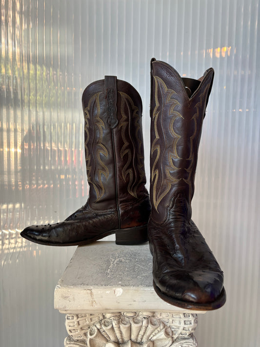 Nocona Brown Faux Ostrich Leather Cowboy Boots 9D