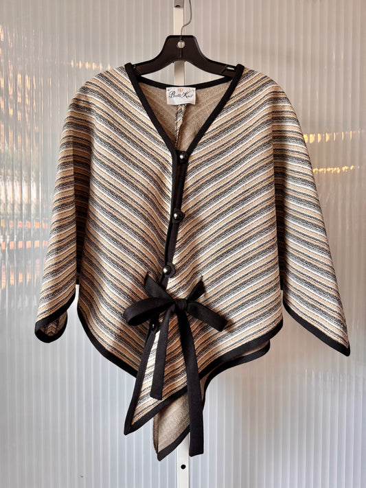 1960s Black & Tan Knit Poncho