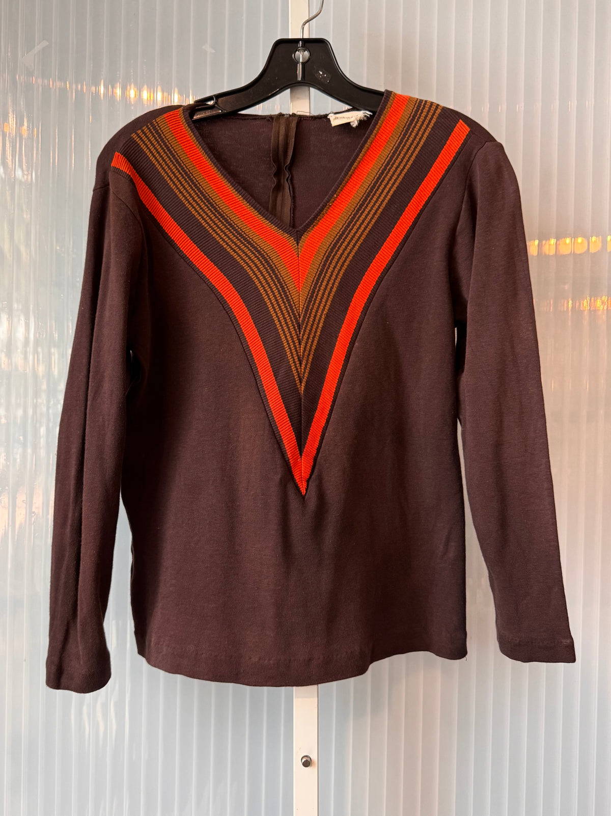 1970s Orange & Brown V-Neck Sweater Top