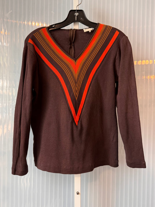1970s Orange & Brown V-Neck Sweater Top