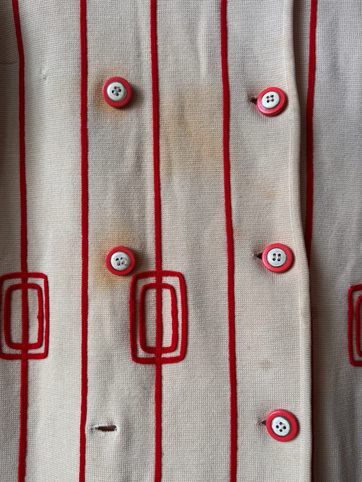 1960s Red-Pinstripe Cream Dress Coat