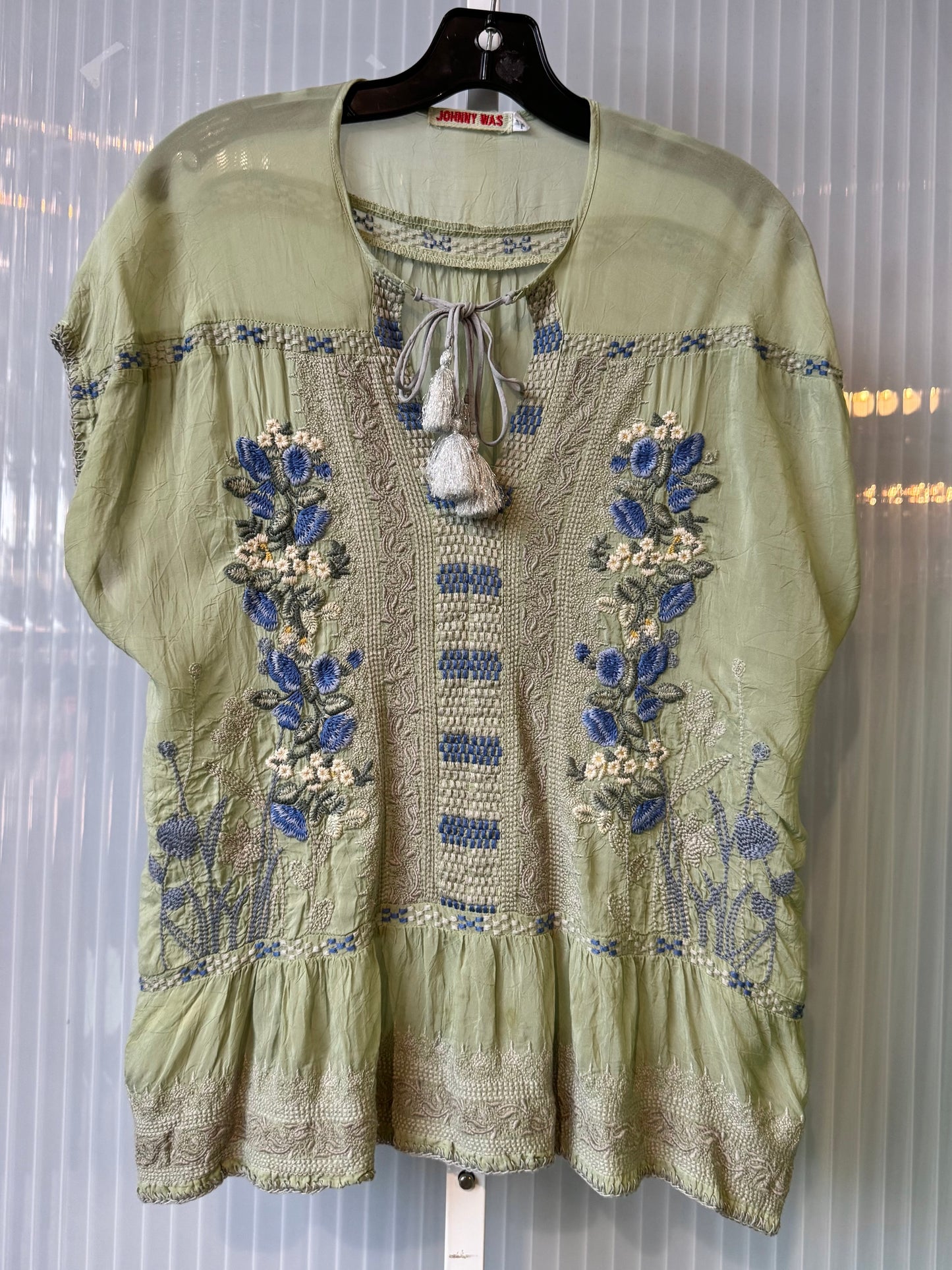 Mint Green Embroidered Johnny Was Blouse
