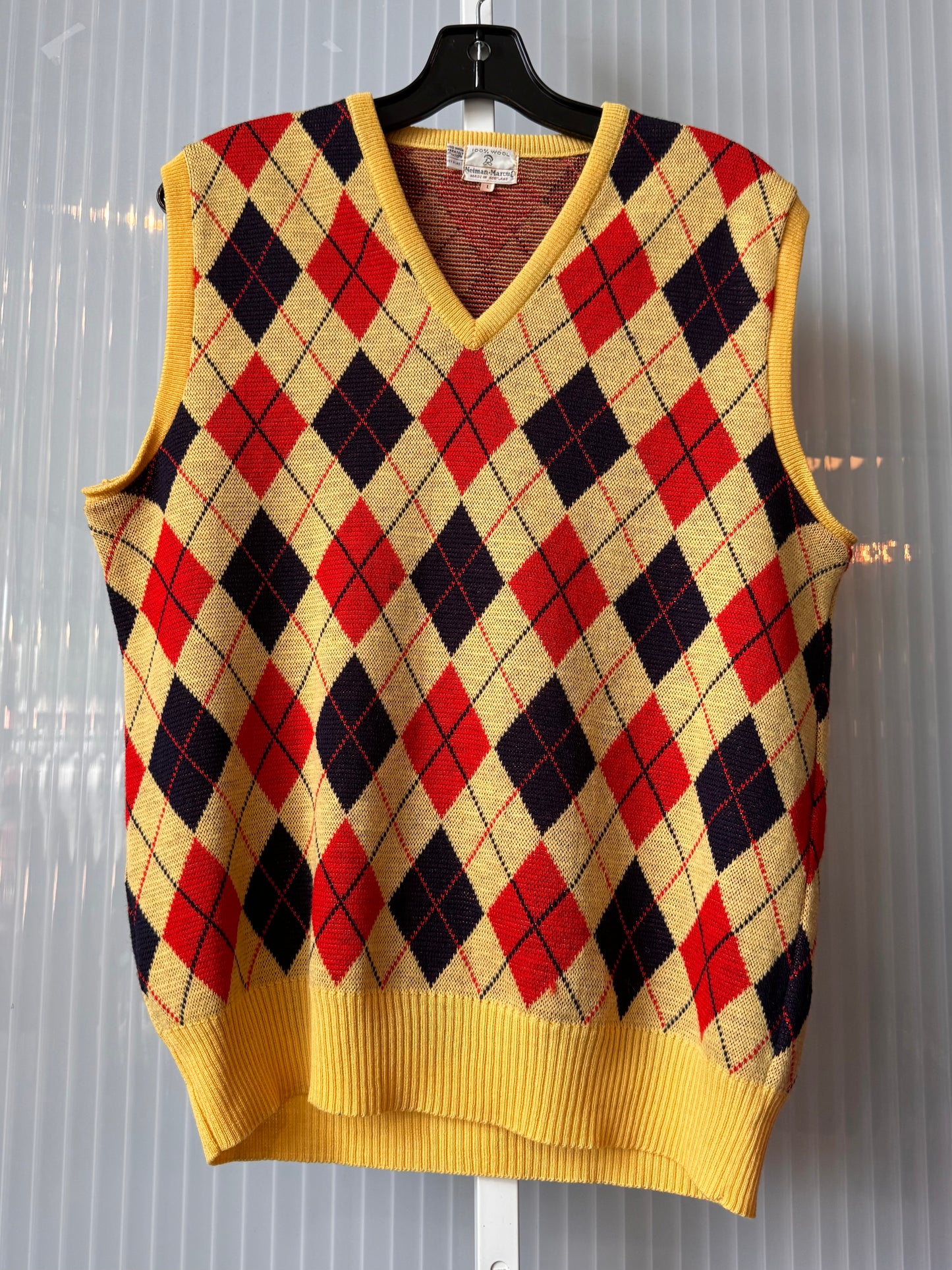 1970s Neiman Marcus Yellow Brown & Orange Argyle Sweater Vest