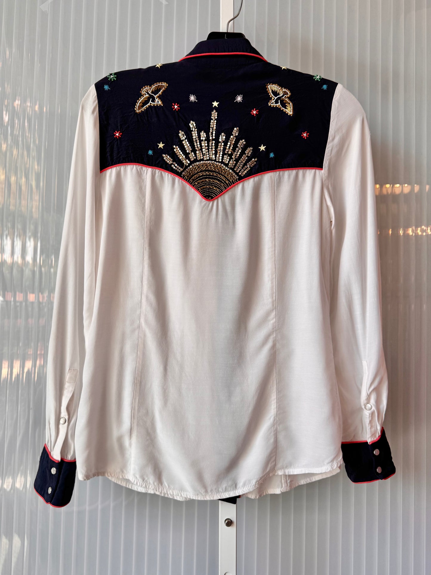 1980s White Western Button Up with Mexican Beading