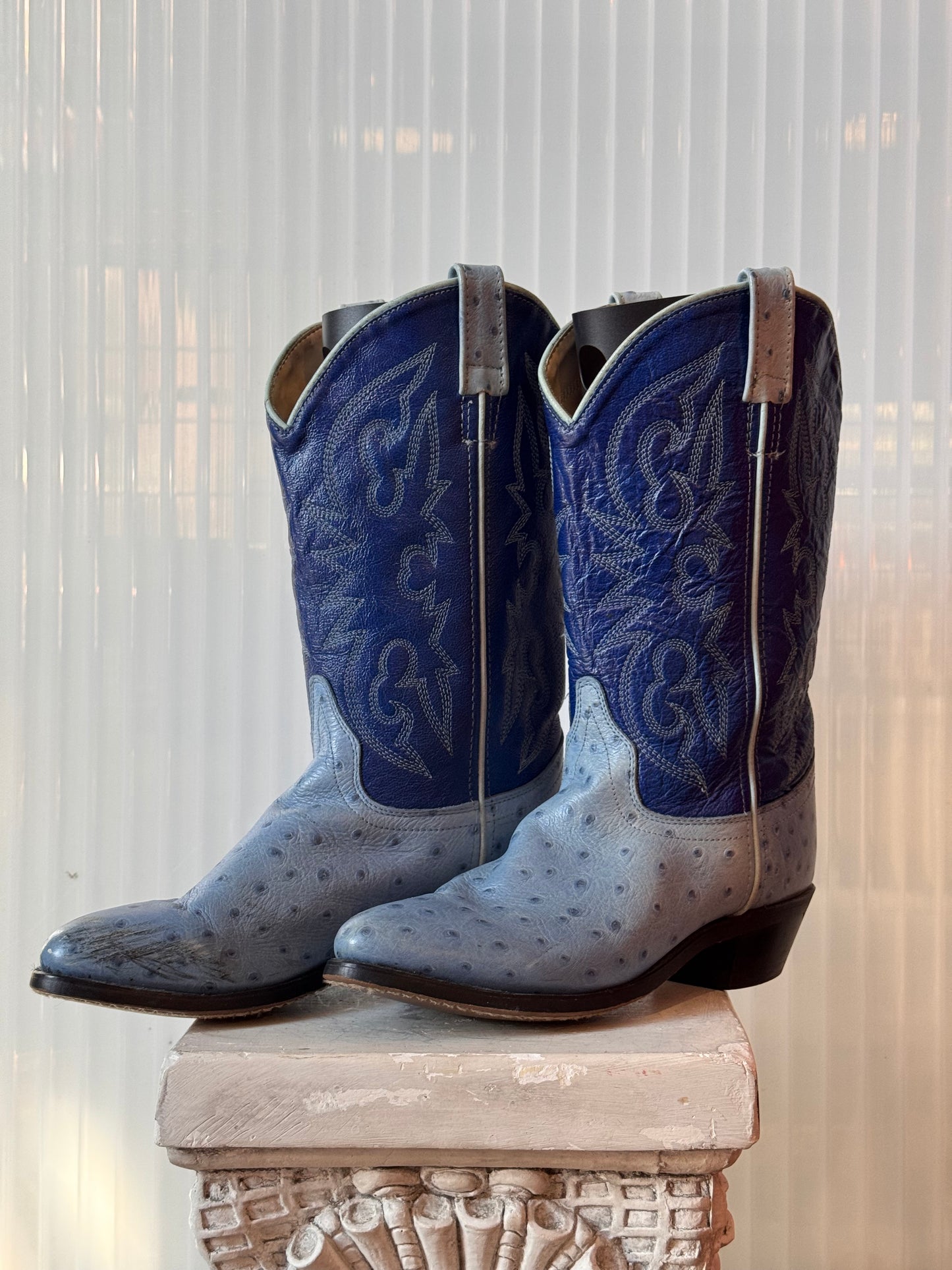 Blue Ostrich Leather Western Boots