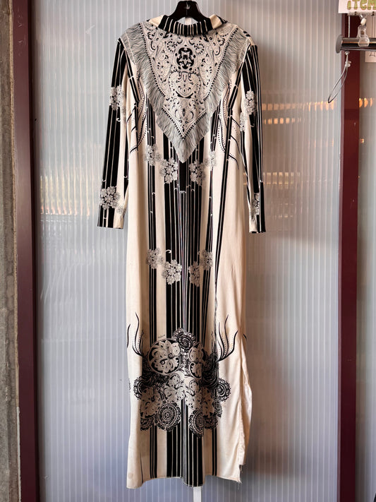1970s Mod Black & White Printed Loungewear Dress