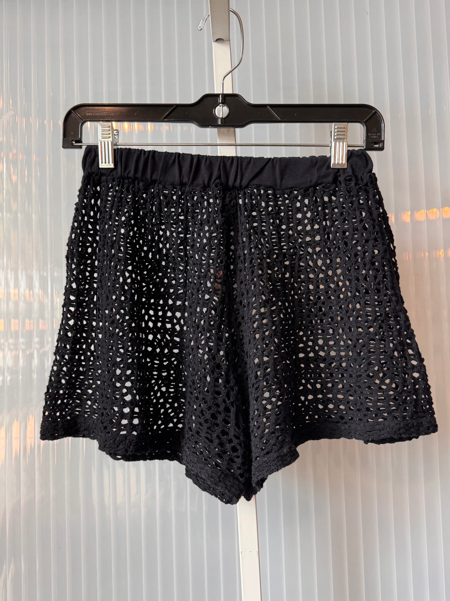 1980s Black Mesh Swim Cover-up / Loungewear Top & Shorts Set