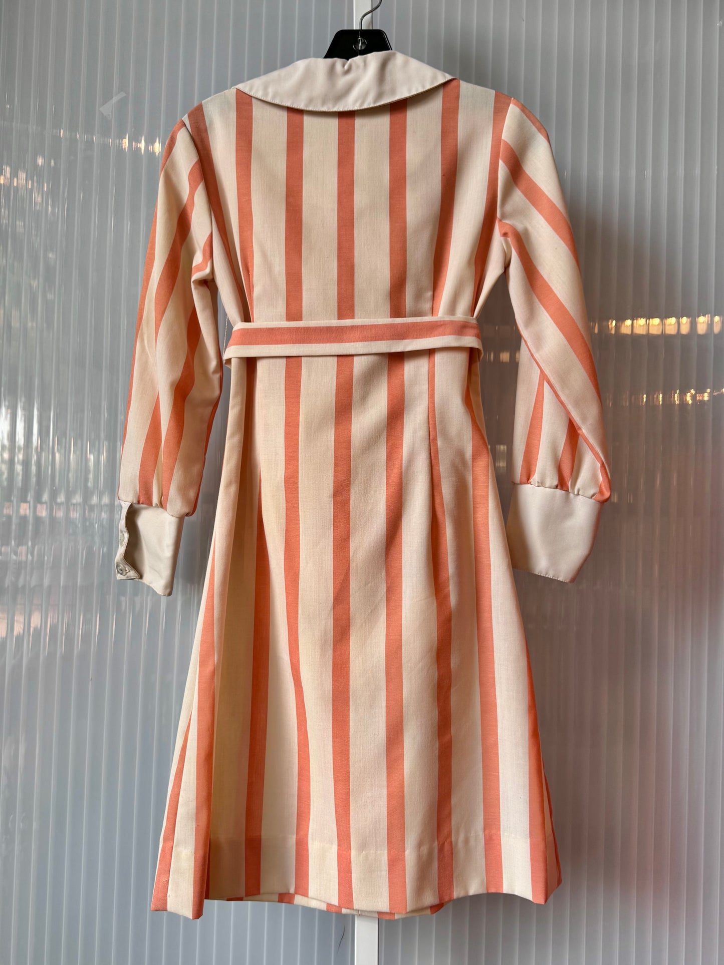 1970s Salmon Pink & White Striped Dress