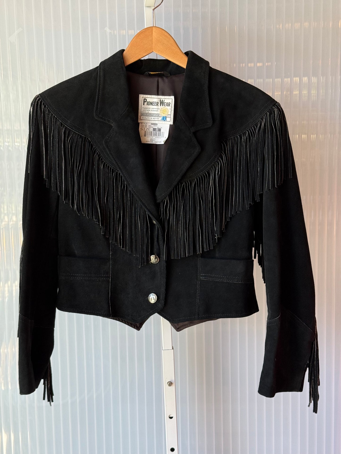1970s Black Suede Western Fringe Cropped Jacket