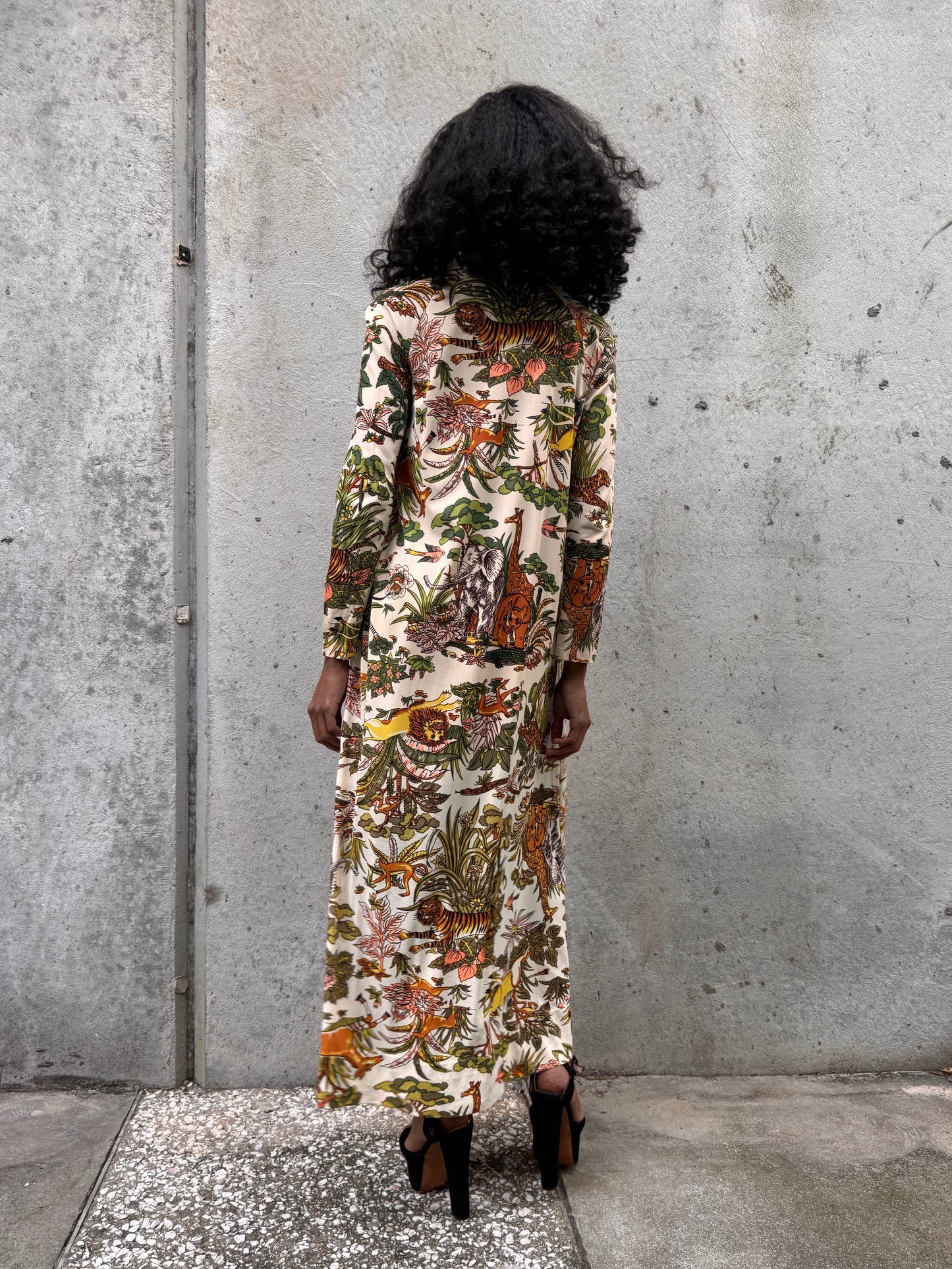 1970s Safari Print Zipup Loungewear Dress