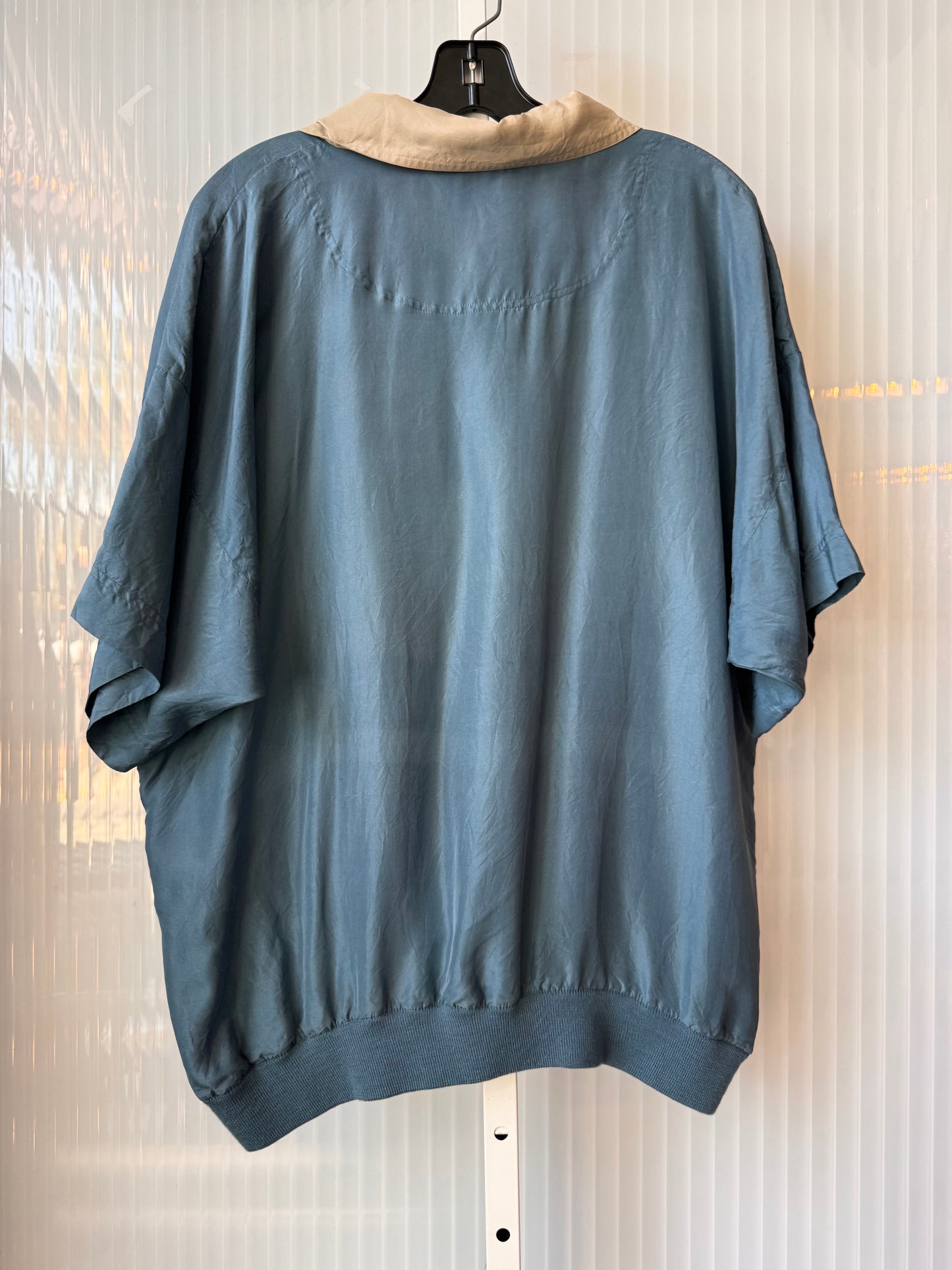 1980s Dior 100% Silk Blue & Gray Striped Collared Shirt