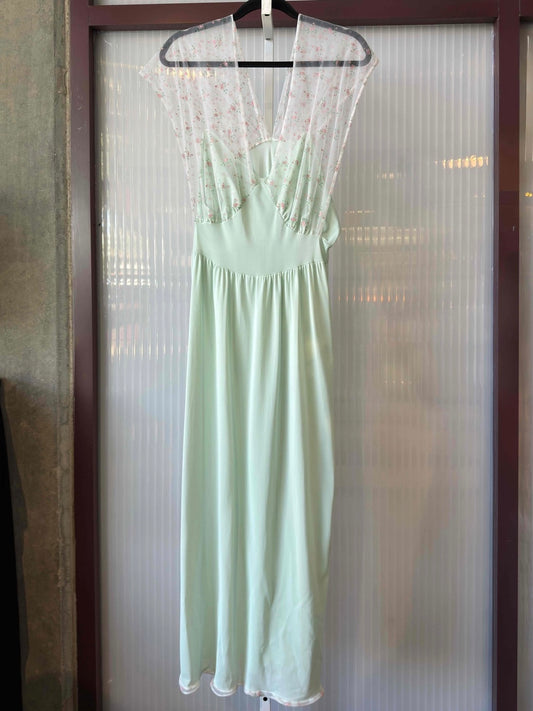 1950s Light Green and Sheer Floral Nightgown