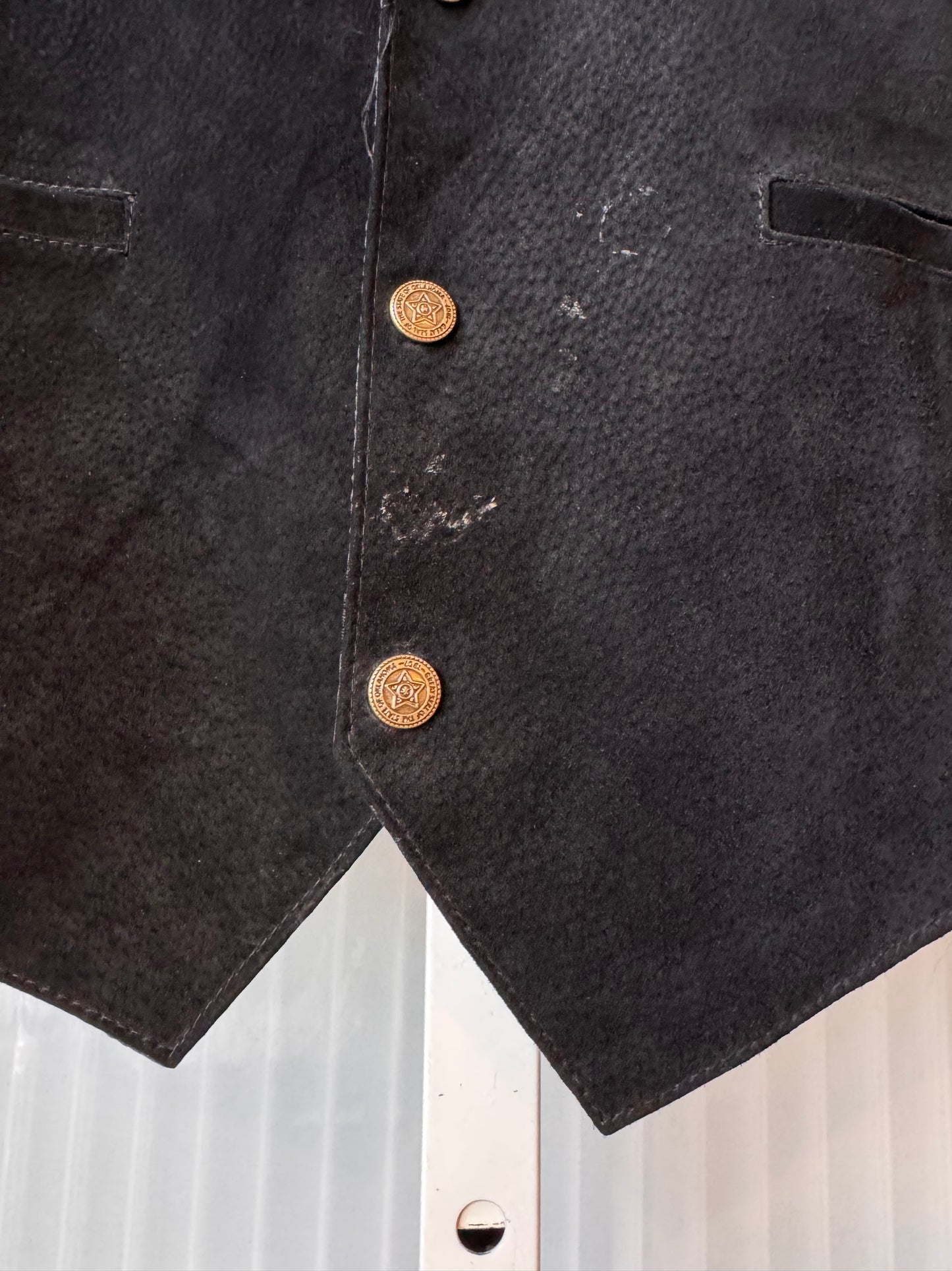 1990s Black Suede-Front Western-Style Snap-Up Vest