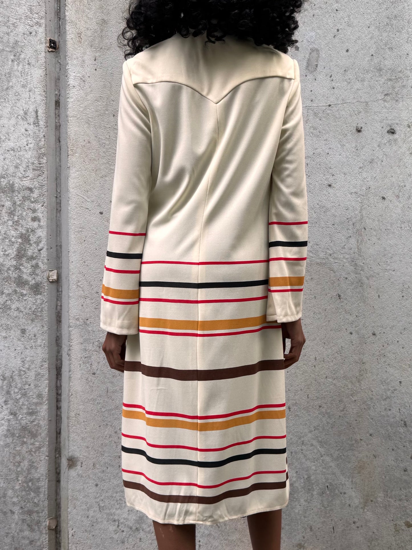 1970s Cream Red & Black Striped Open-Front Jacket