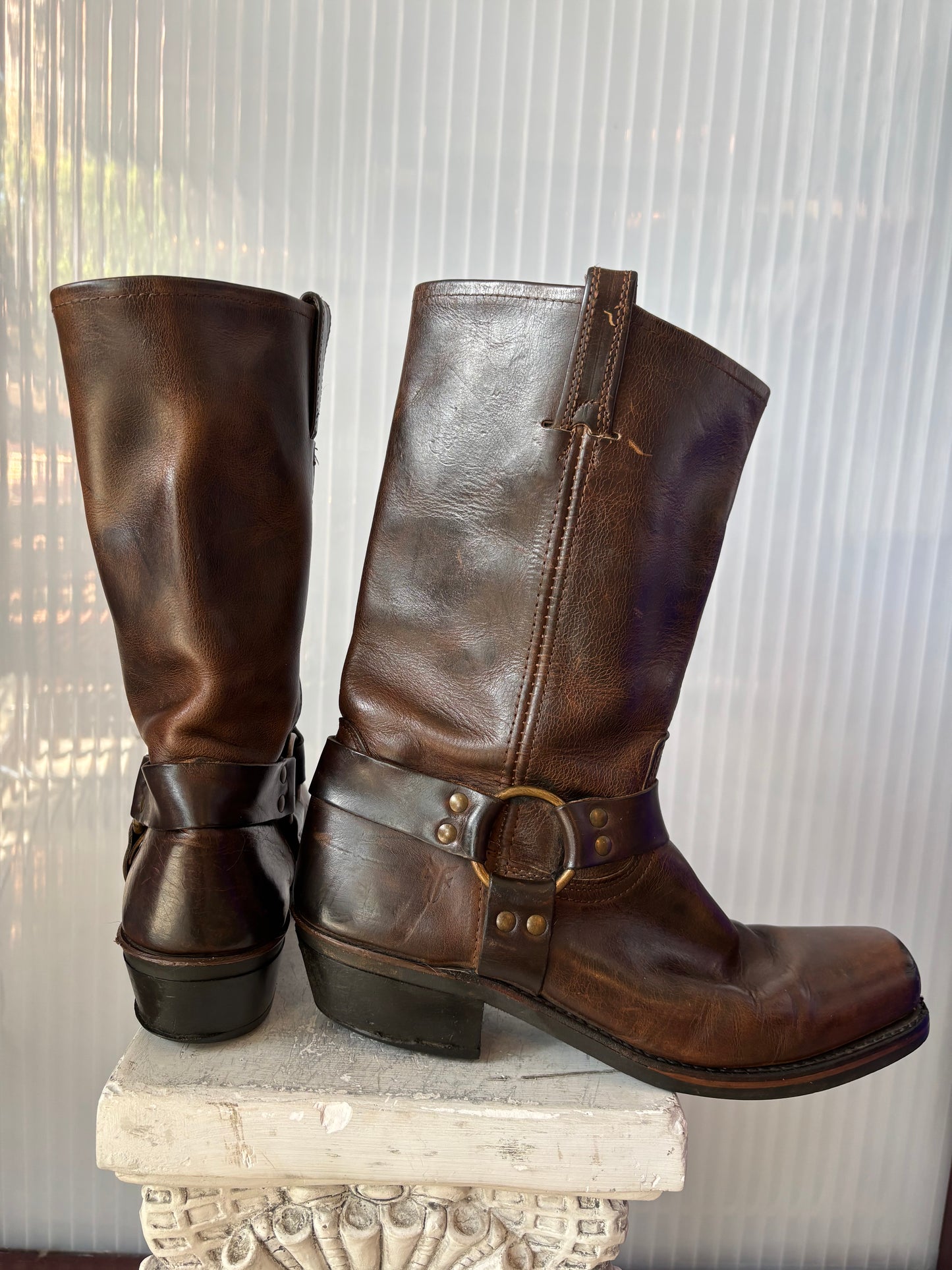 Frye Square Toe Dark Brown Leather Boots 11