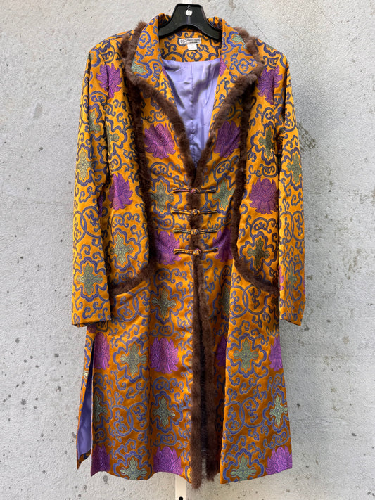 100% Silk Gold & Purple Chinese Jacket with Fur Trim