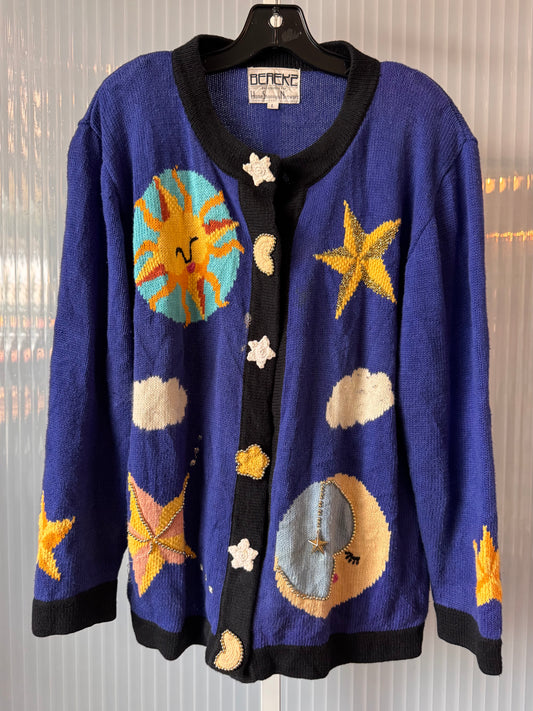 1980s Blue Stars & Moon Knit Cardigan
