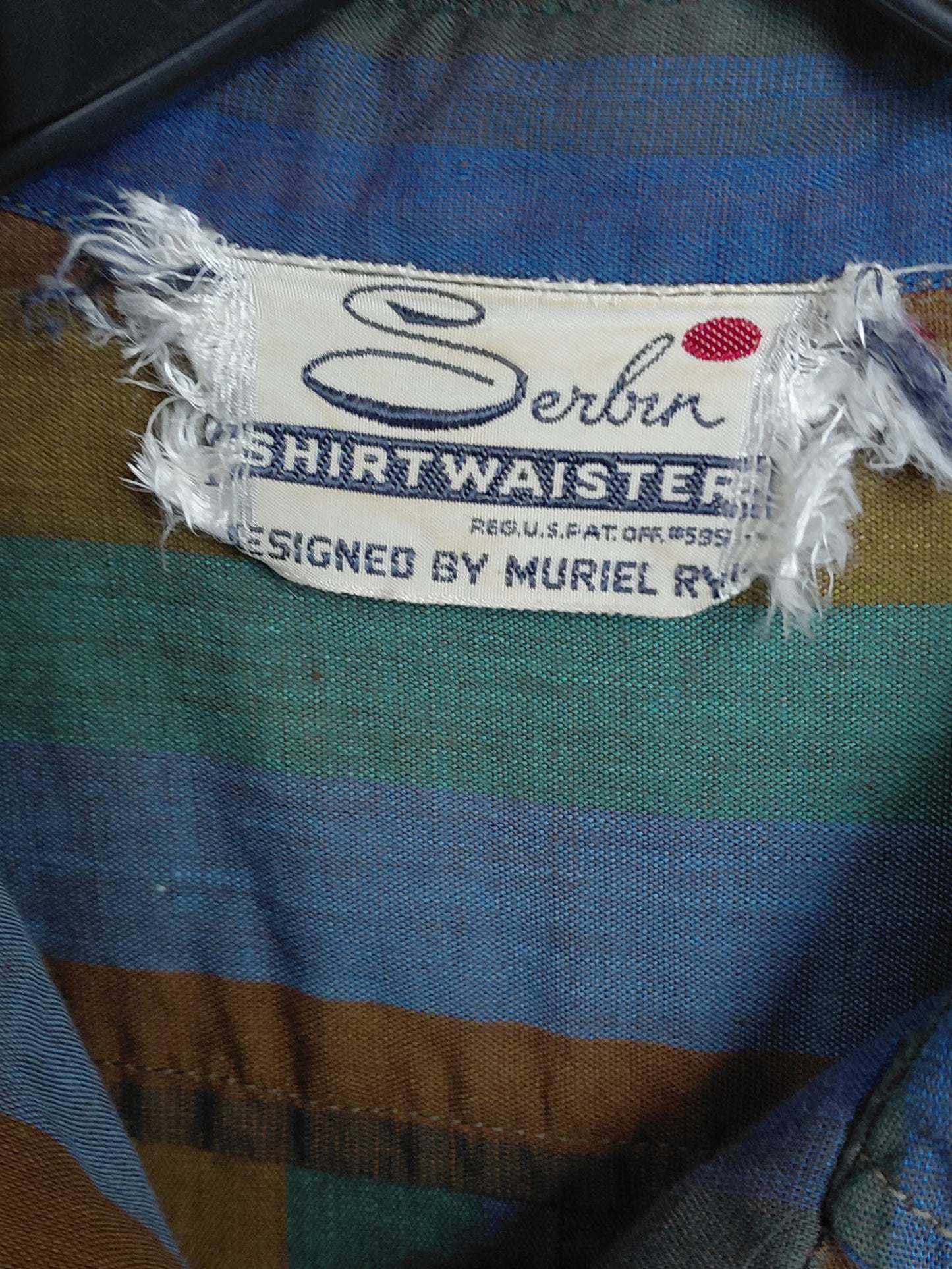 1960s Green, Brown, & Blue Striped Shirtwaist Dress