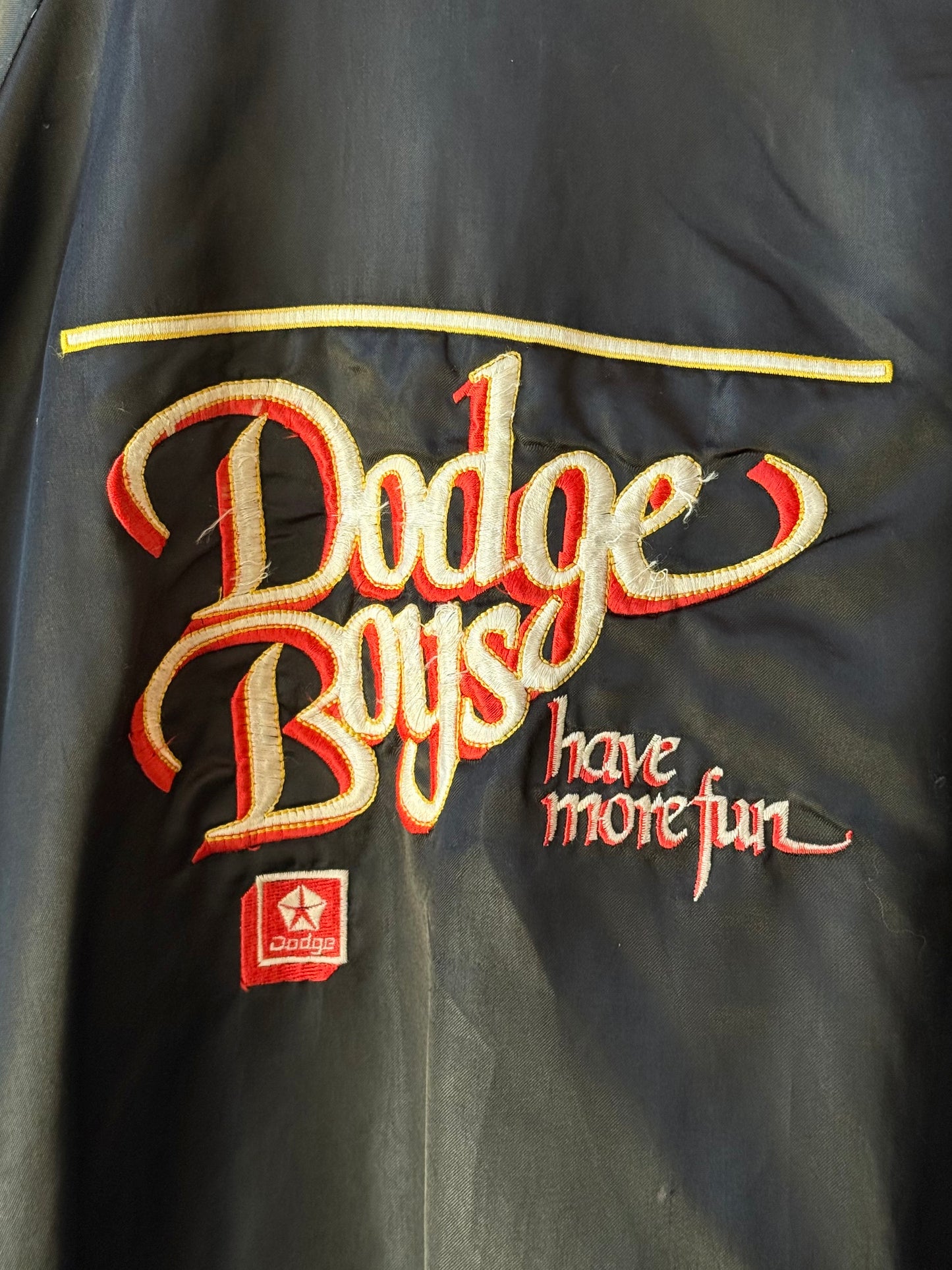 1980s Black Satin "Dodge Boys" Bomber Jacket
