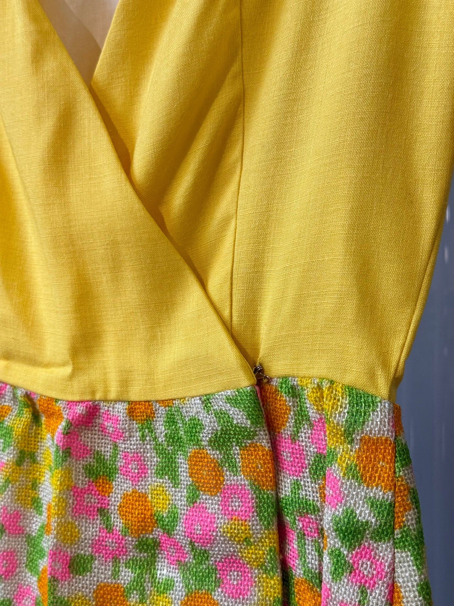 1960s Yellow Dress & Jacket Set w/ Multicolor Floral Pattern