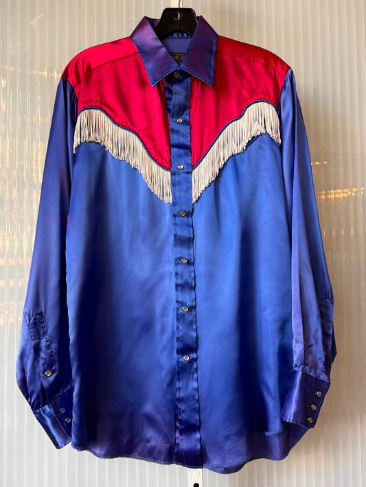 1980s Red White & Blue Satin Western Pearl-Snap Shirt
