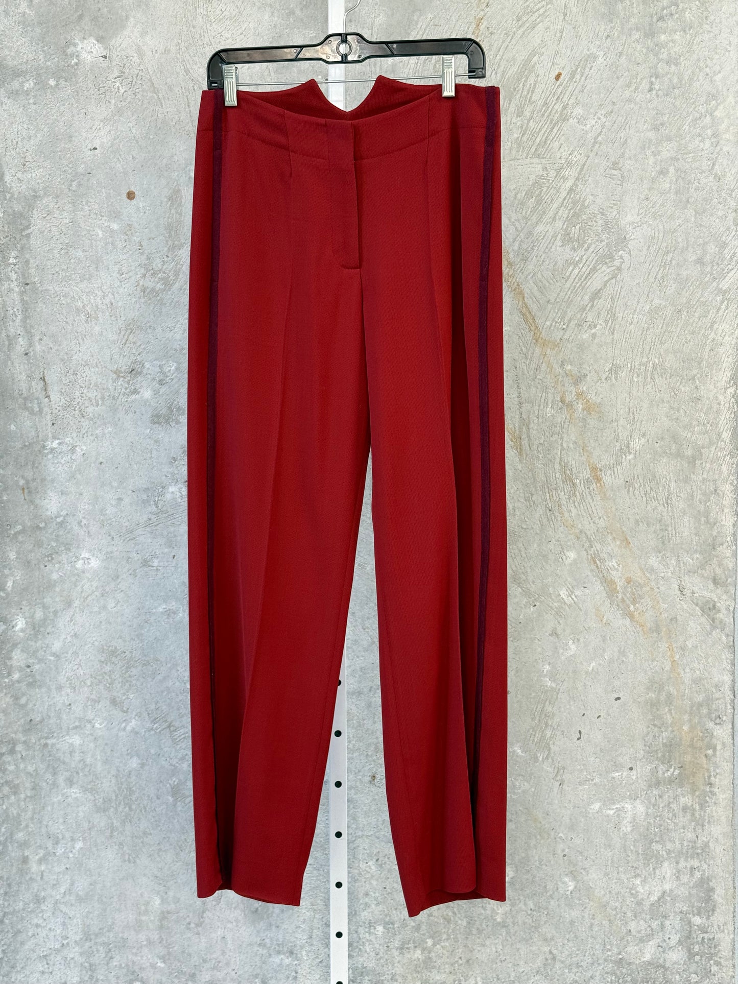 1990s Brick Red Pants with Burgundy Tuxedo Stripe