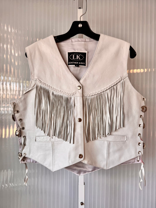 1980s White Fringe Leather Vest