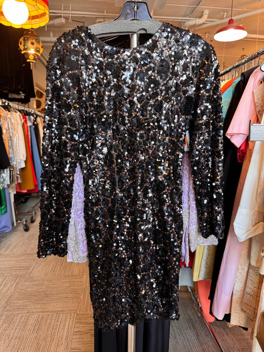 1980s Black & Bronze Sequin Dress