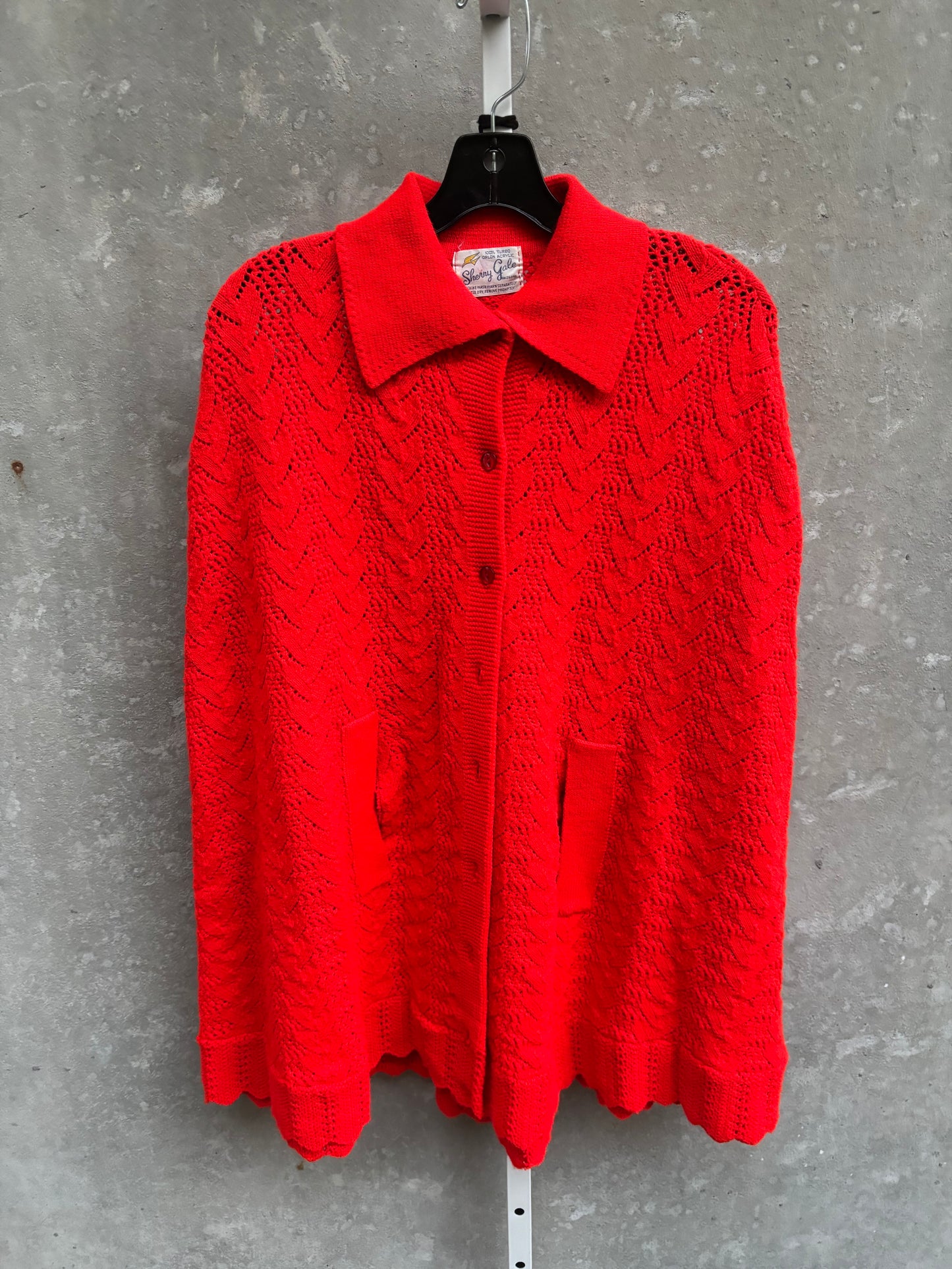 1960s Red Knit Collared Poncho