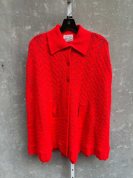1960s Red Knit Collared Poncho