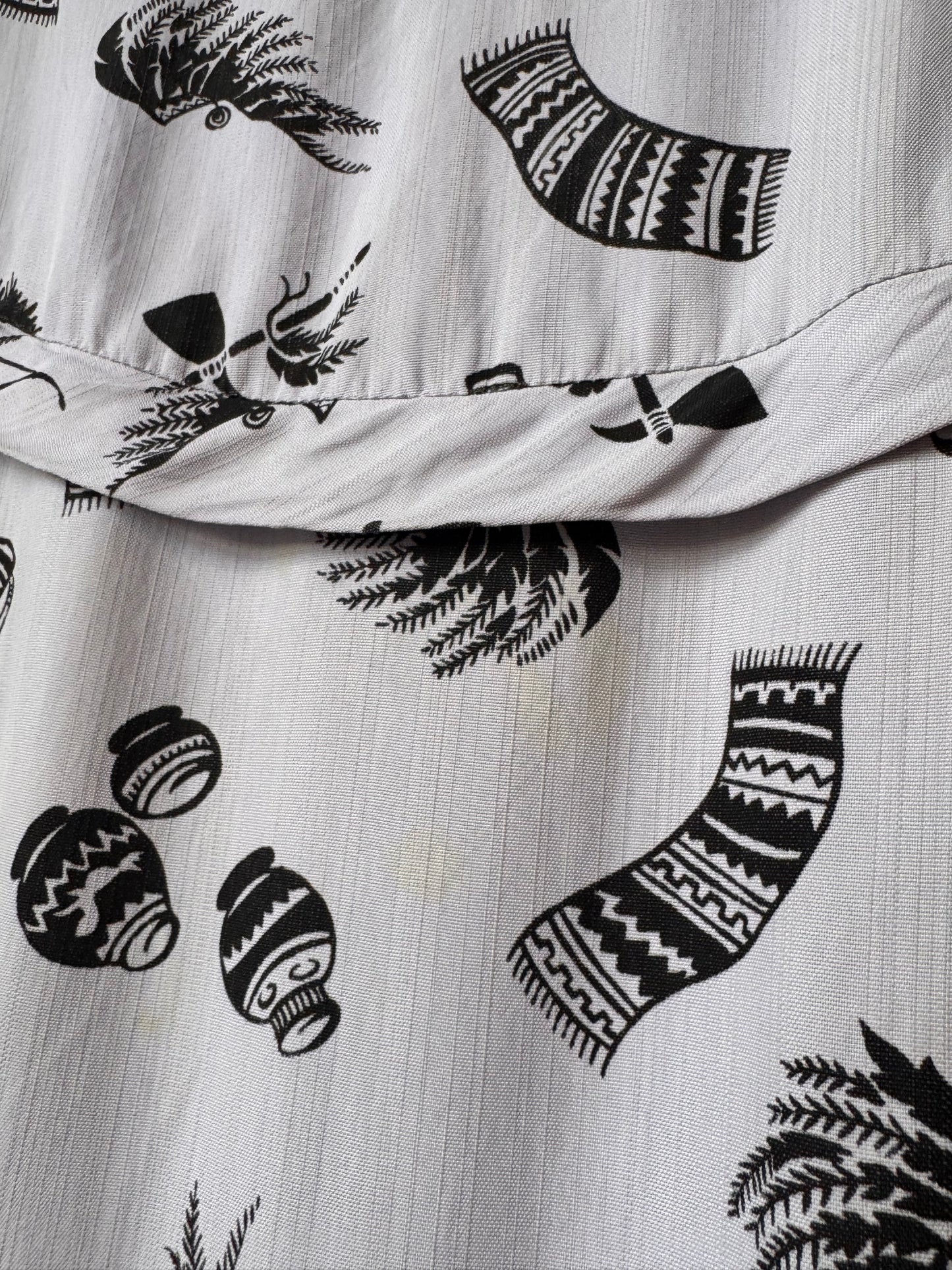 1980s Gray & Black Native American Print Dress