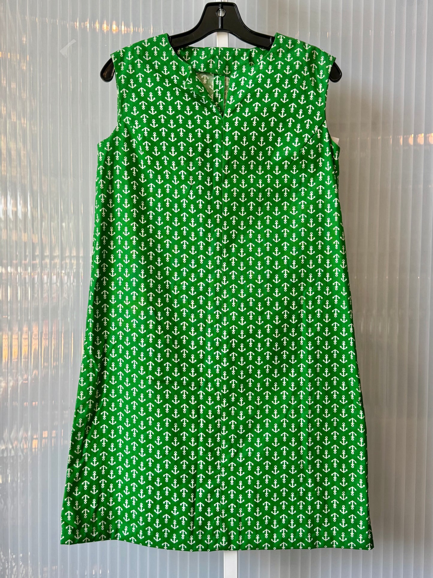 1970s Green & White Anchor Print Shift Dress