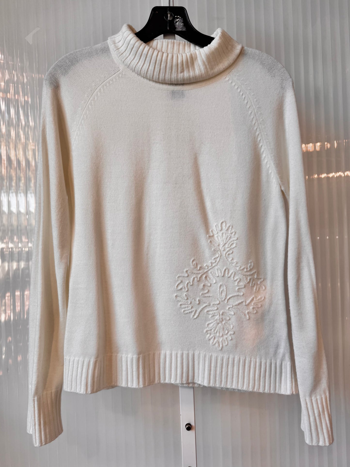1990s White Embroidered Turtleneck