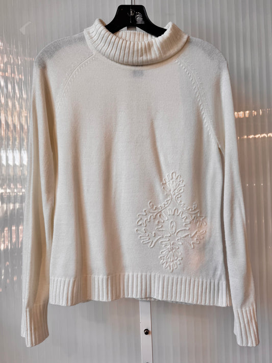 1990s White Embroidered Turtleneck