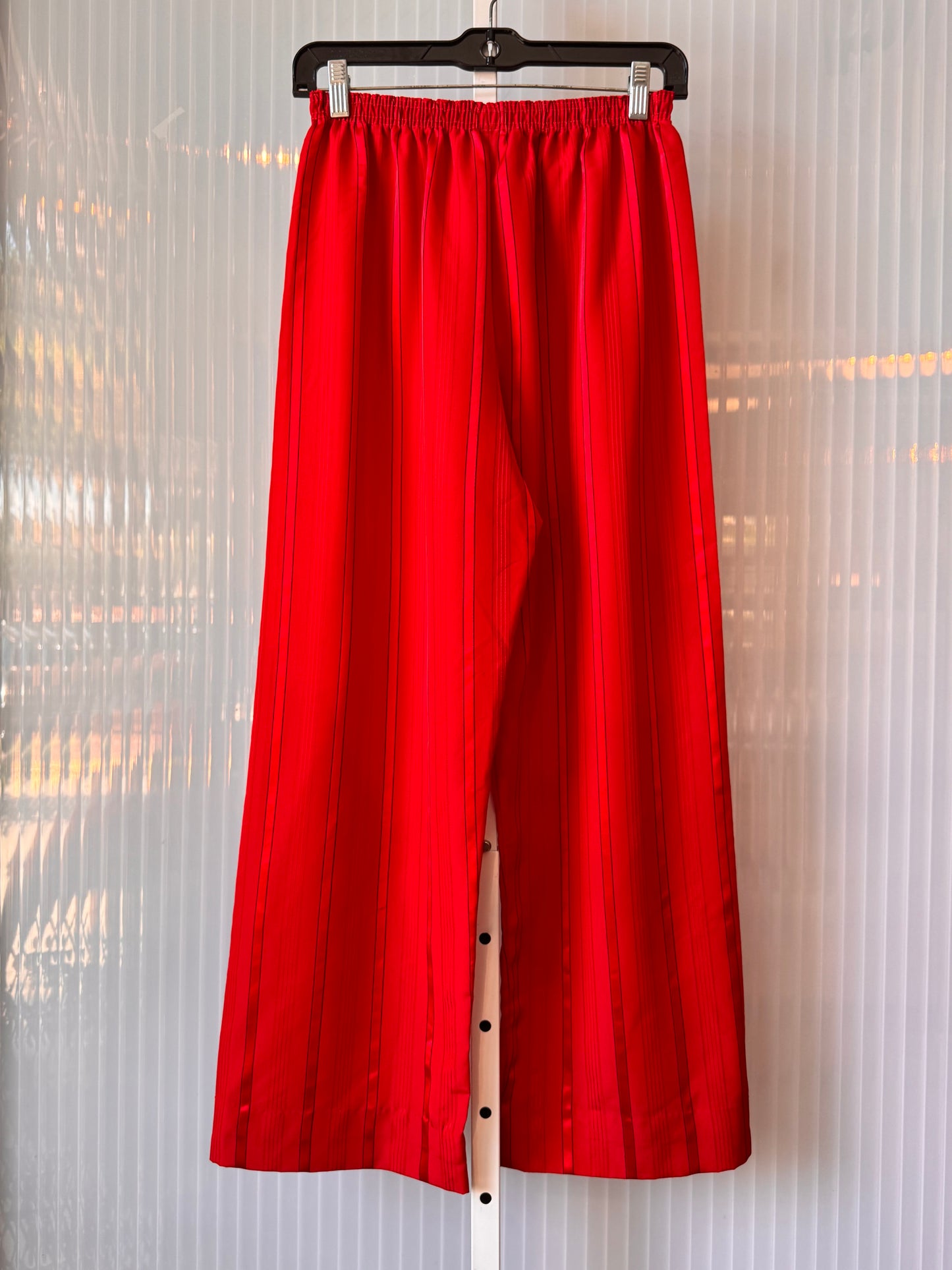 1980s Red Striped Satin Pajama Shirt and Pants Set