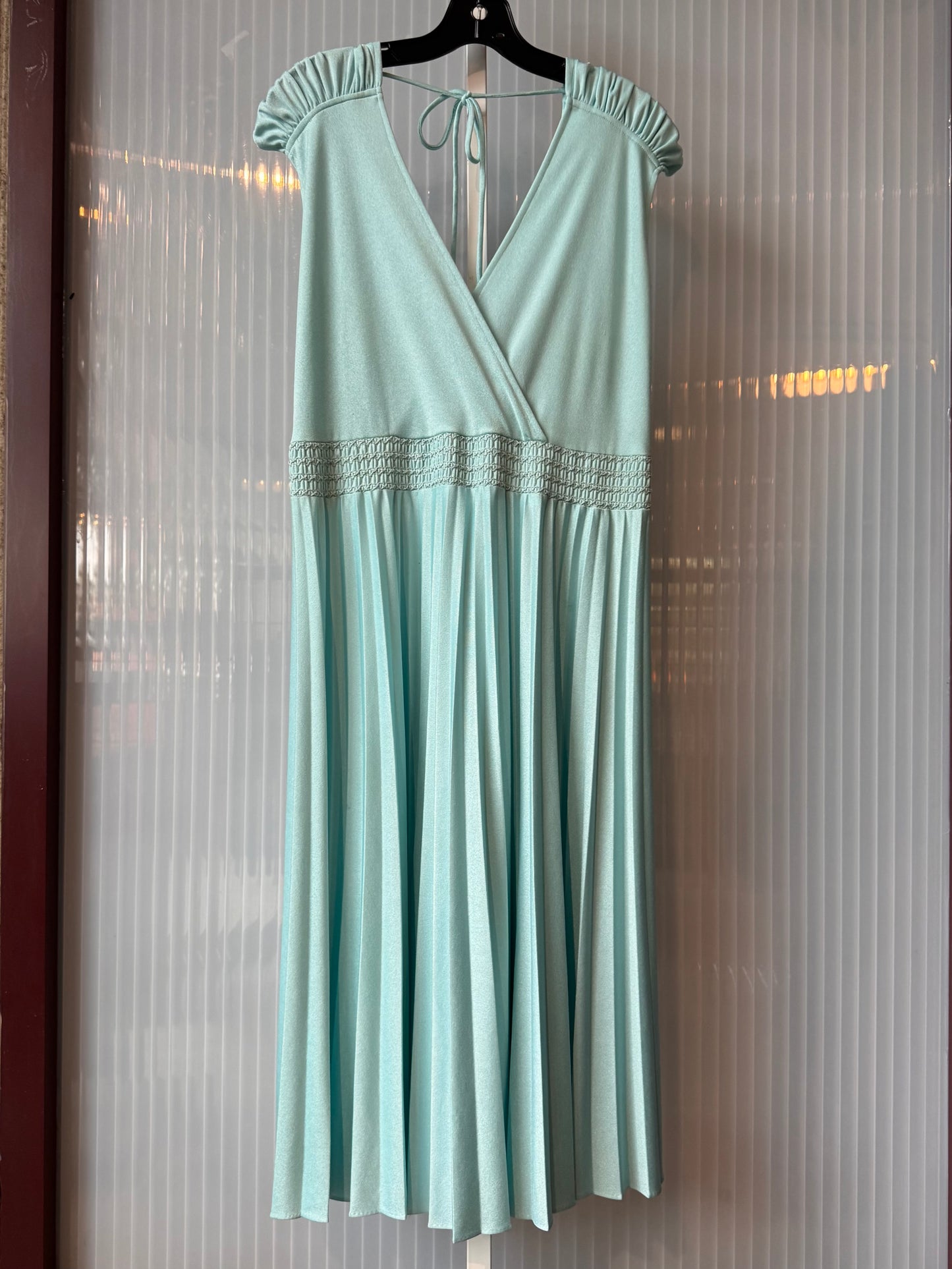 1970s Baby Blue Pleated Dress with Smocking