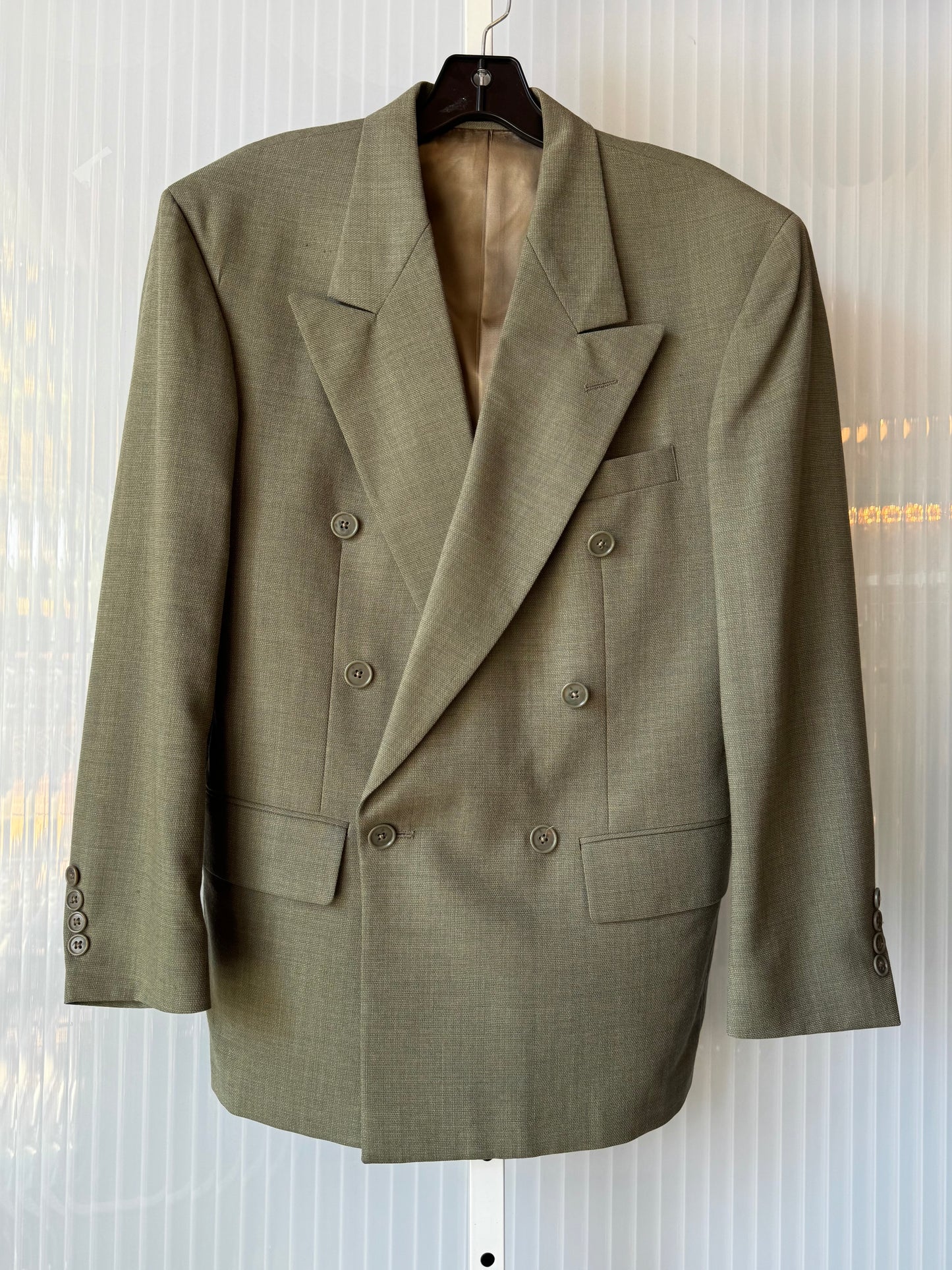 1990s Sage Green Wool Blazer & Pants Suit Set