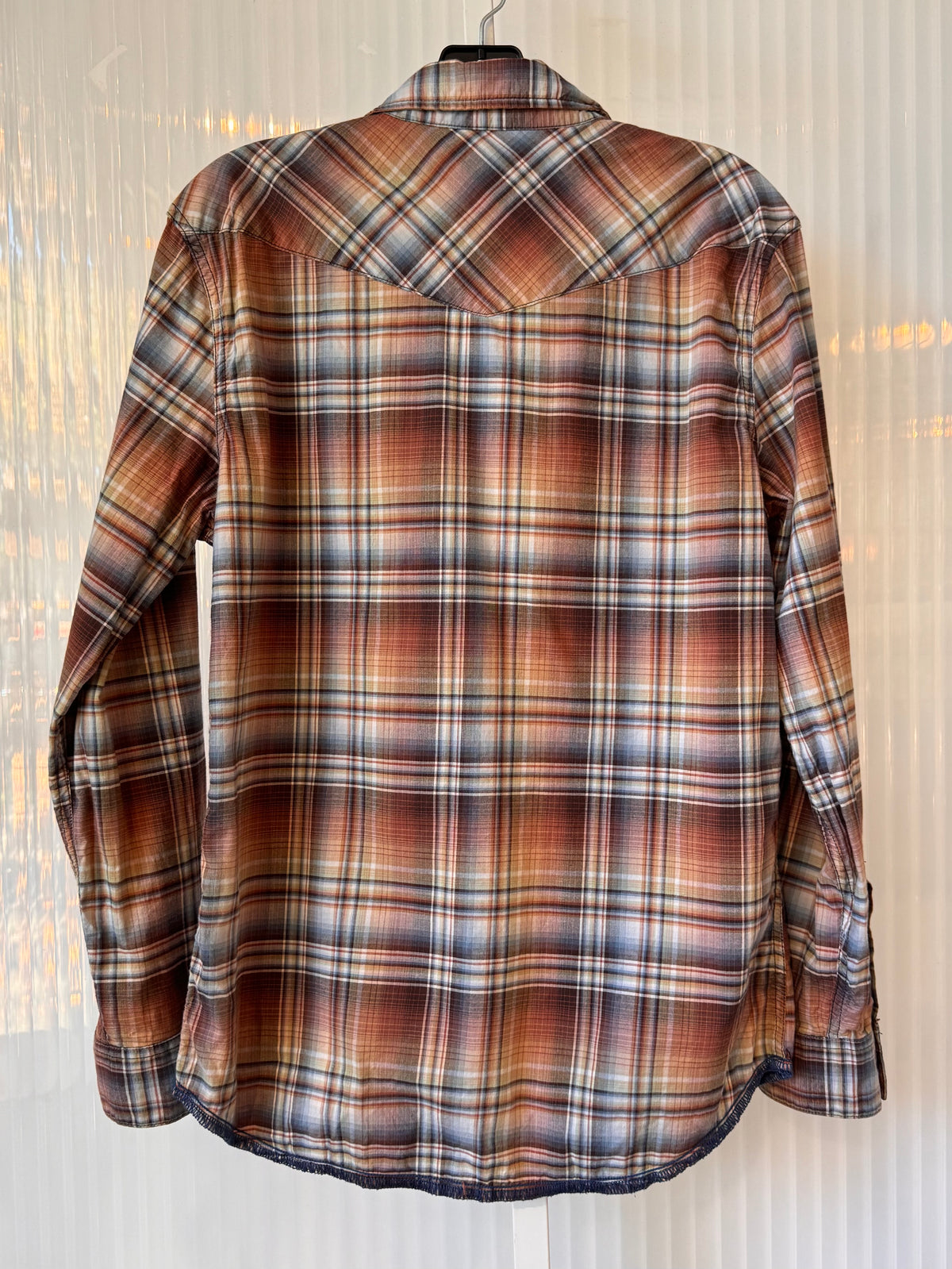 Y2K Burgundy Orange & Blue Plaid Button-Up Shirt