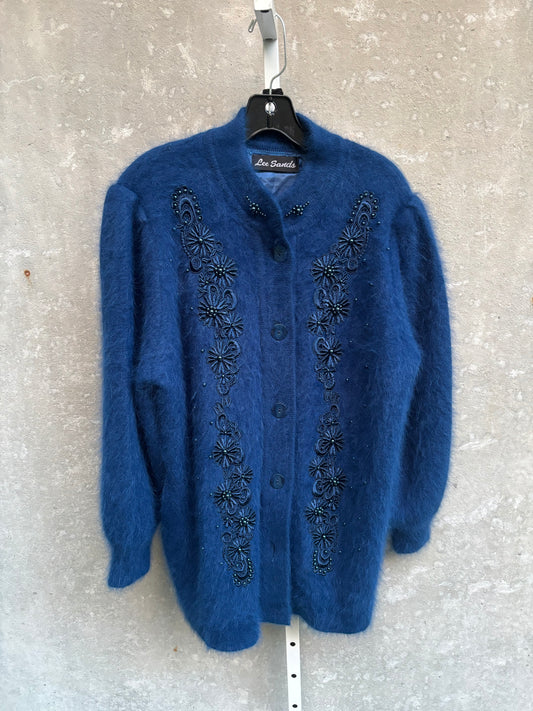 1980s Blue Angora Beaded Sweater