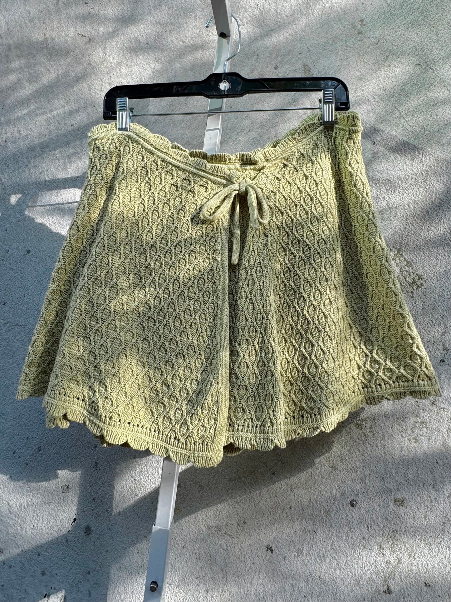 1970s Pistachio Green Crochet Wrap Skirt